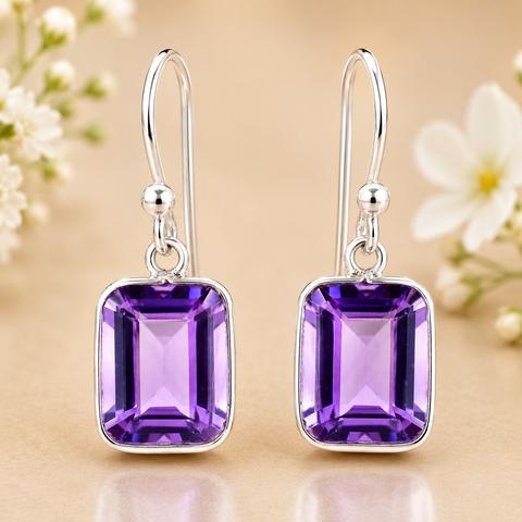 925 Sterling Silver 23.75 Ct Octagon Amethyst Earrings