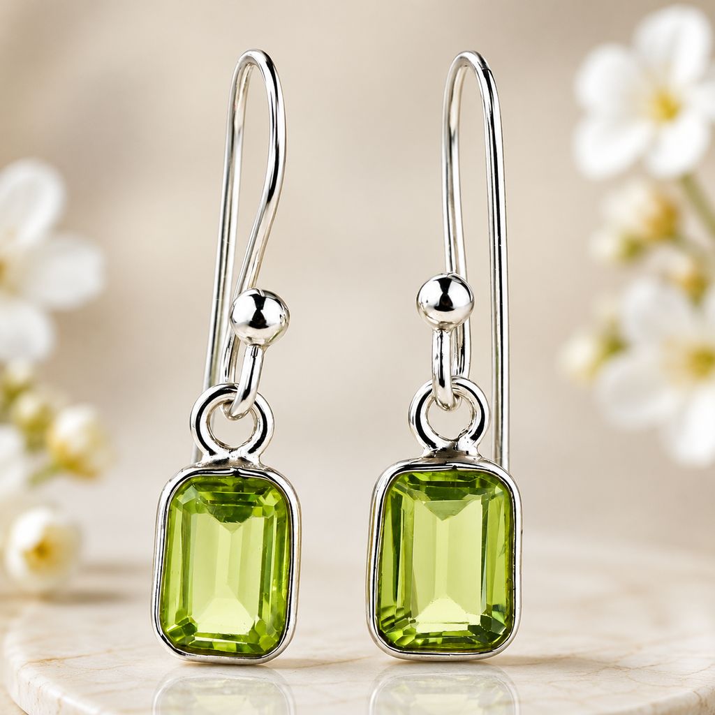 925 Sterling Silver 5.46 Ct Octagon Peridot Earrings - photo 1
