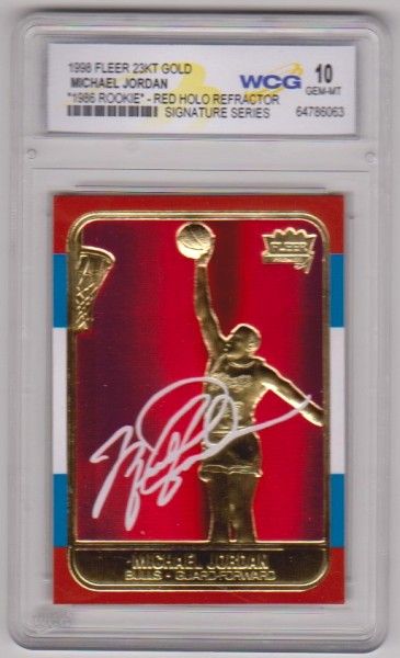 Graded Gem Mint 10 - Michael Jordan 1998 Fleer '86 Rookie Red Holo Refractor 23 Kt Gold Card β photo 1