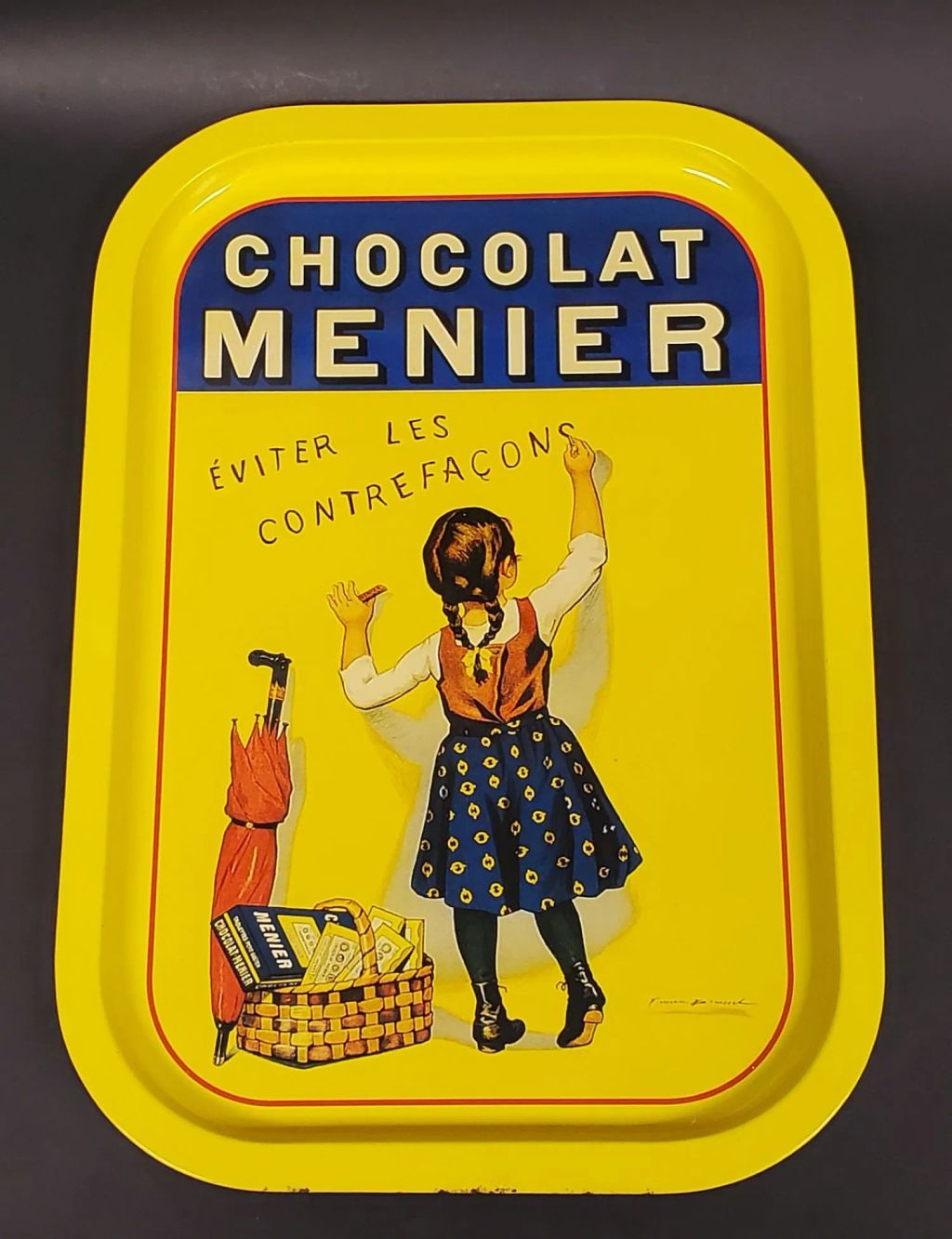 Vintage Chocolat Menier Yellow Metal Tray Iconic French Advertising Collectible — photo 1