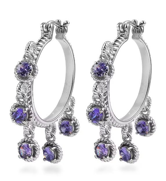 No Reserve Natural Amethyst Hoop Earrings - photo 1
