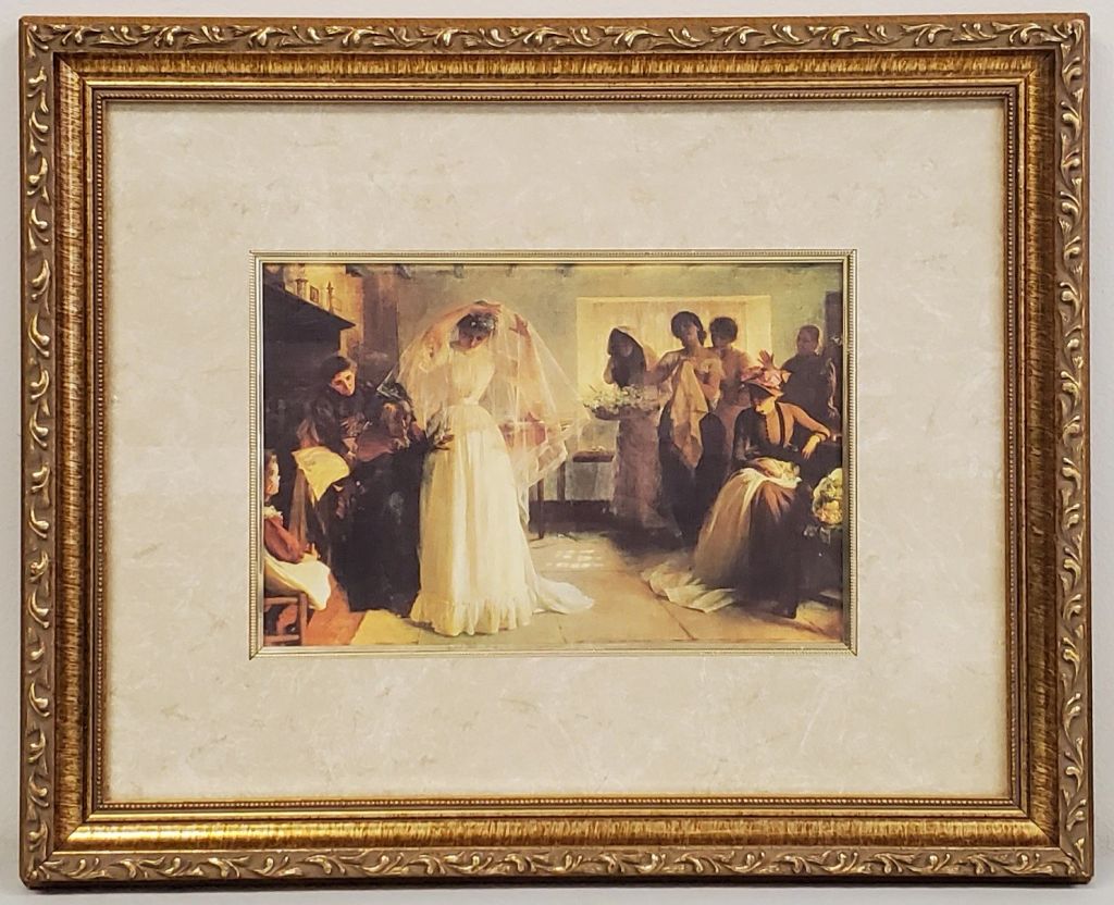 Victorian Bride Adjusting Veil Attendants Helping Wedding Scene Framed Art Print 13x16 β photo 1