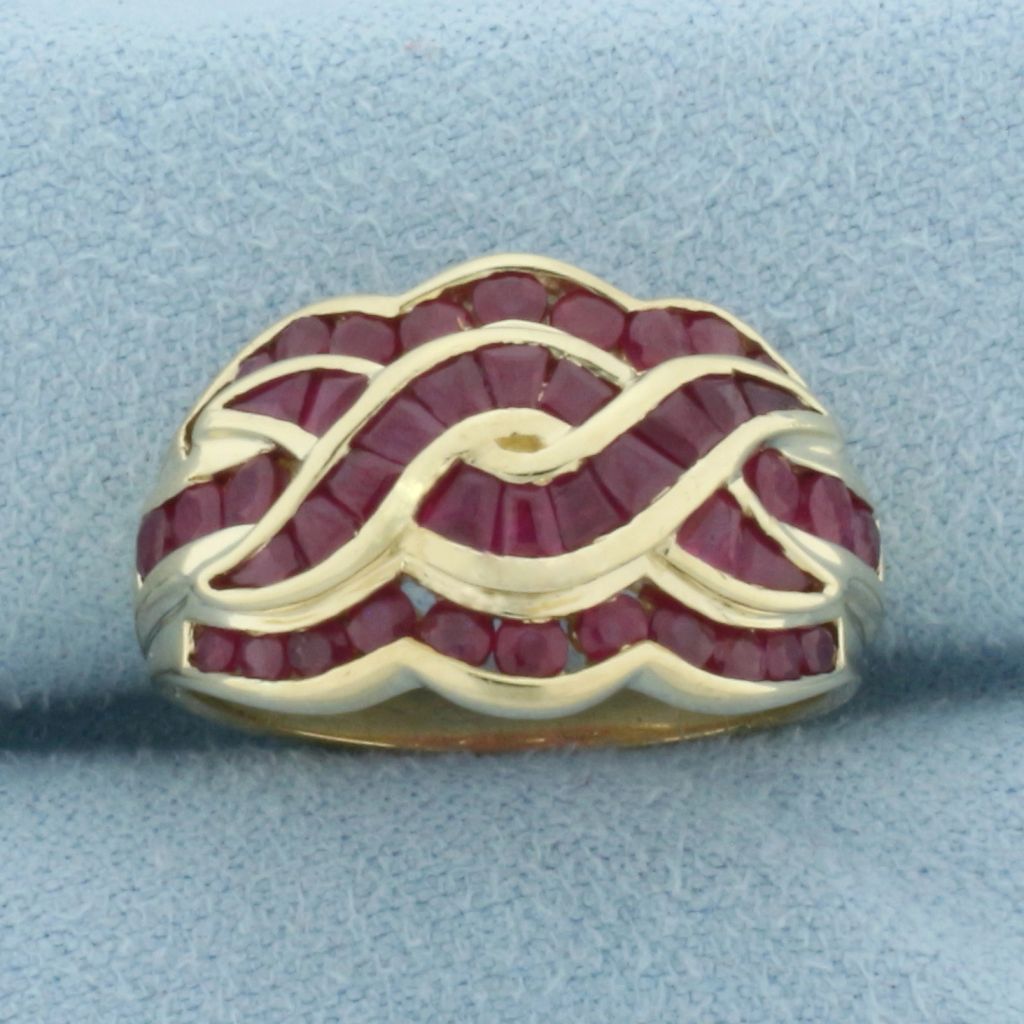 Vintage Ruby Wave Design Ring in 10k Yellow Gold - photo 1