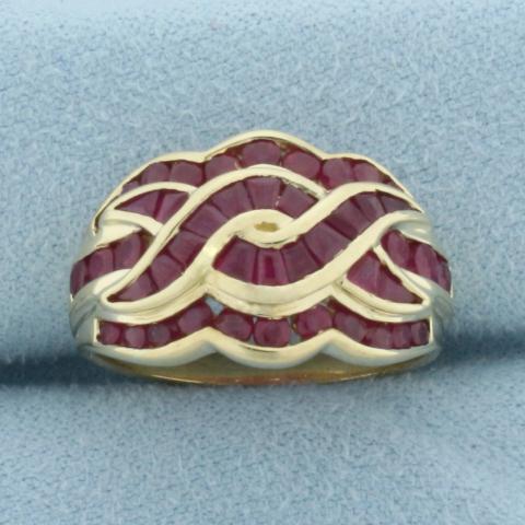 Vintage Ruby Wave Design Ring in 10k Yellow Gold