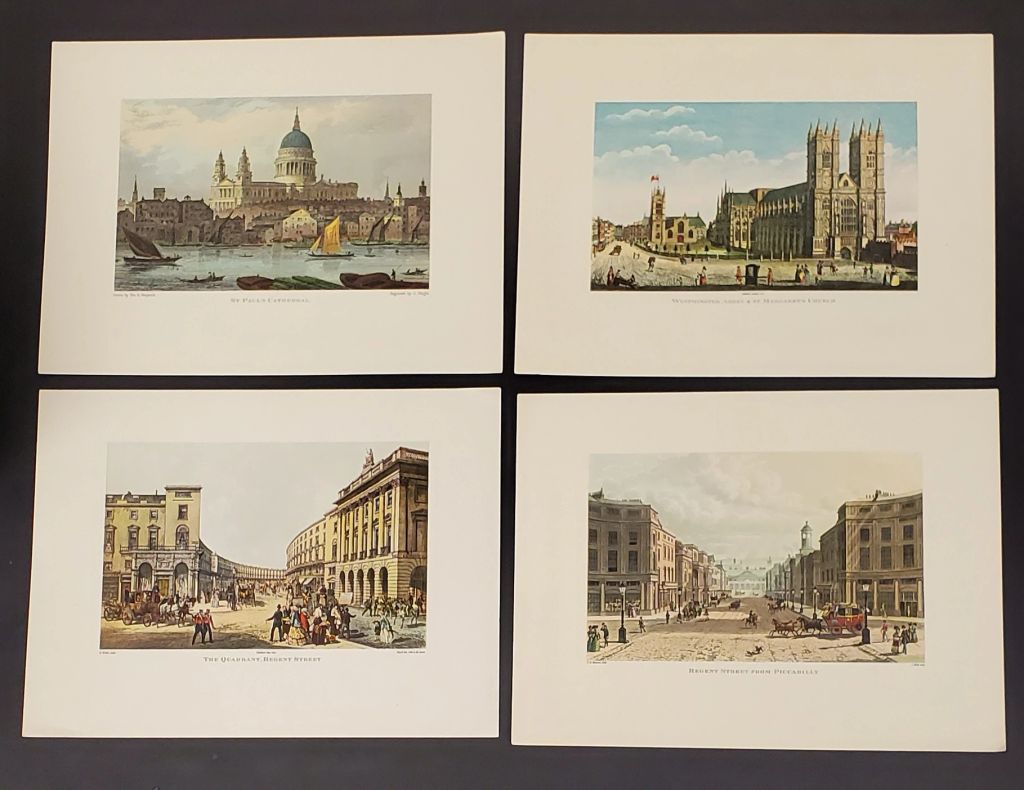Set of 4 Antique Hand-Colored Aquatint Engravings - Iconic London Scenes by Thomas Hosmer Shepherd (c. 1810s–1830s) - photo 1