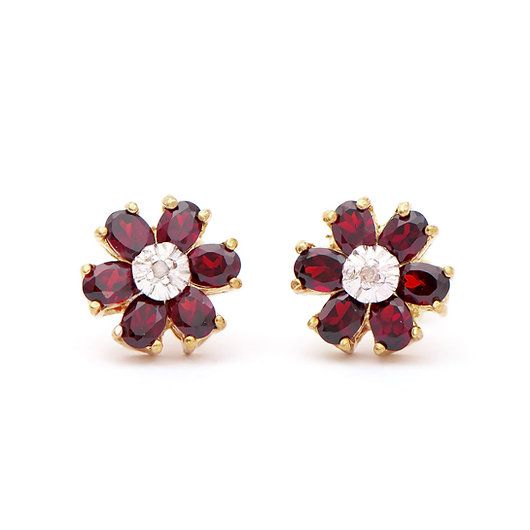 1.92 CTS Natural Garnets & Diamonds 18K Gold Plated Designer Earrings — photo 1