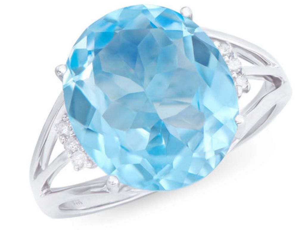 7.51 Cts Certified Natural Swiss Blue Topaz & Diamond 14K Gold Ring — photo 1