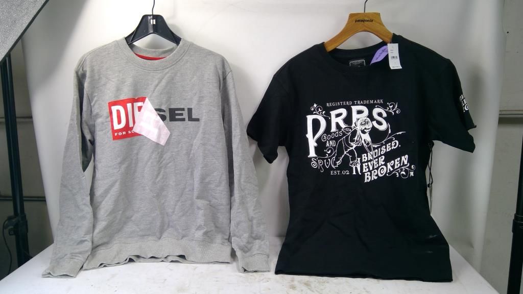 Diesel Sweatshirt, PRPS Bruised Never Broken T-Shirt, Size Small, 2 Pieces - photo 1