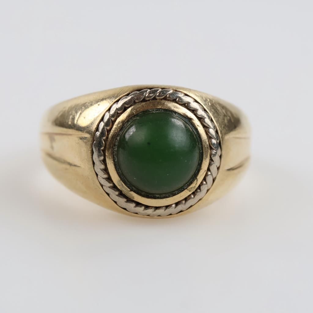 10kt Two Tone Gold Green Stone Ring - photo 1