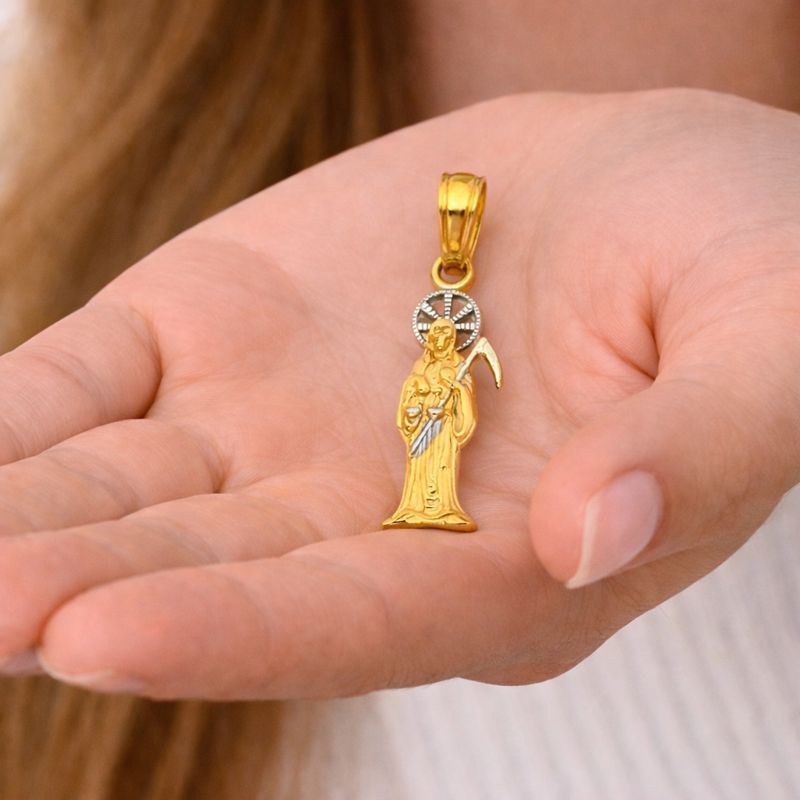 14K Two Tone Yellow and White Gold Devil Religious Pendant - 17 mm X 5 mm β photo 1