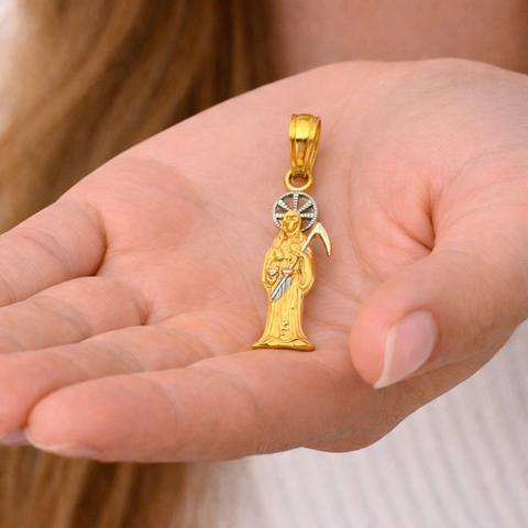 14K Two Tone Yellow and White Gold Devil Religious Pendant - 17 mm X 5 mm