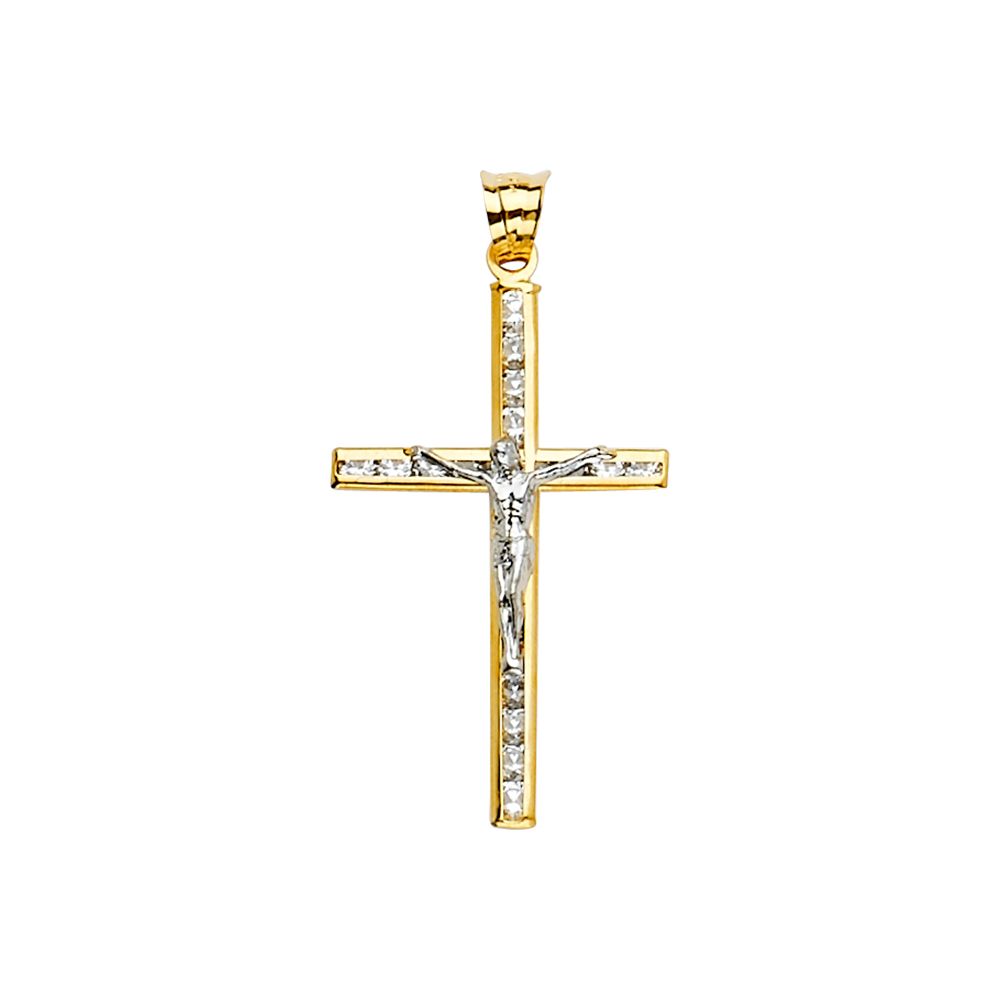 14K Two Tone Cubic zirconia Crucufix Cross Pendant - photo 1