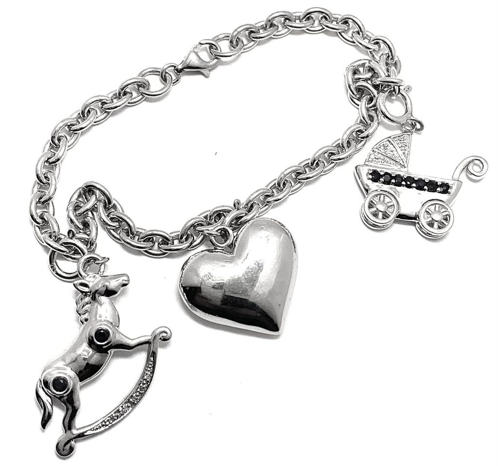 .925 Sterling Silver 18k over Genuine Diamonds & Genuine Sapphire Charm  Bracelet — photo 1