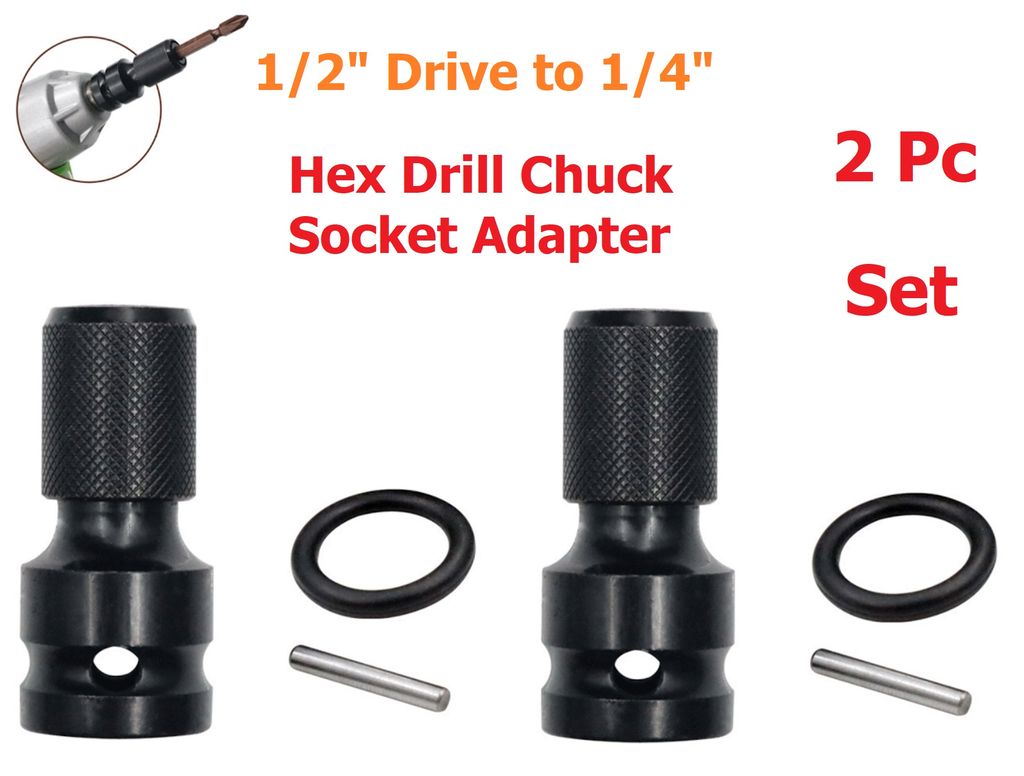 2 pc 1/2" Drive To 1/4" Impact Wrench Socket Adapter - Hex Drill Chuck Convert - photo 1