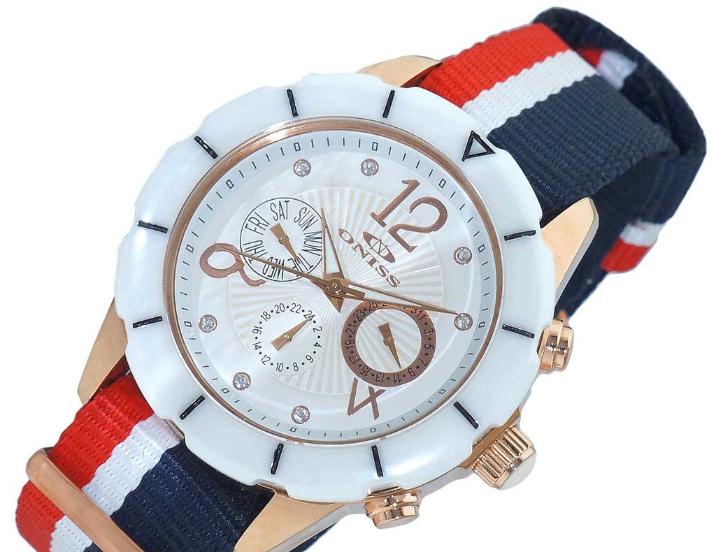 ONISS Master Calendar, White High-tech Ceramic with PU- Multi-Colored Strap, ON7200-LB - (MSRP: $ 550.00) — photo 1