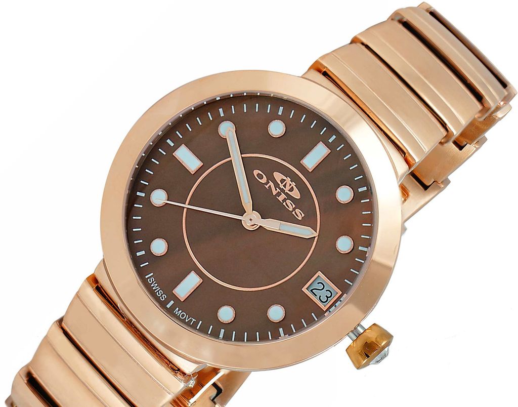 ONISS SWISS MOV'T., DATE-MOTHER OF PEARL DIAL, AUSTRIAN CRYSTAL, ON5559-12BNRG  - RETAIL AT (MSRP:$550.00) — photo 1