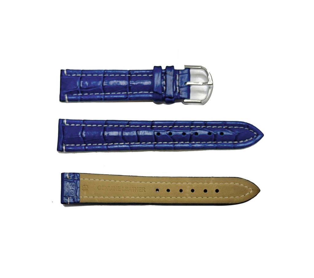 GENUINE LEATHER STRAP (18 mm) -  BLUE - WHITE STITCHES COLOR — photo 1