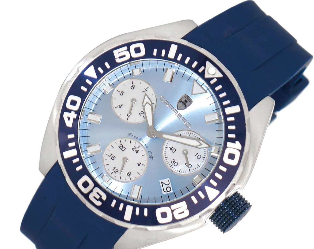 LeChateauMen's Swiss Multi-Functiom Ronda X30 Mov't, Light Blue Dial - Black Bezel, Silicon Band, (MSRP: $2,340.00) — photo 1