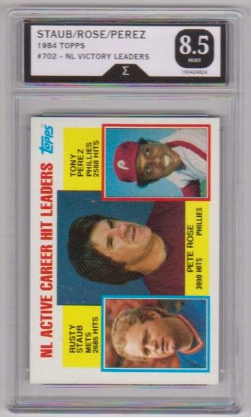 Graded Sigma Mint 8.5 - Pete Rose/Rusty Staub/Tony Perez 1984 Topps #702 Card - photo 1