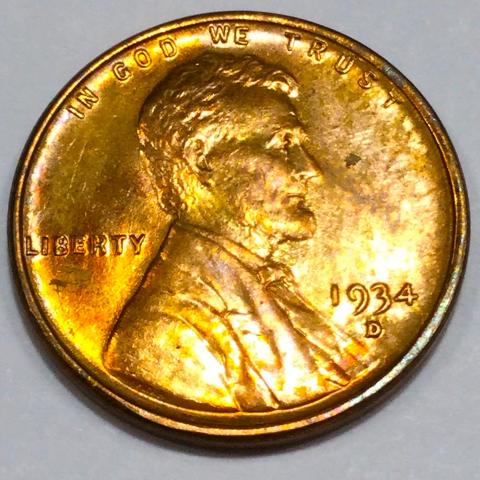 1934-D Uncirculated Red Lincoln Wheat Cent Penny Beautiful Coin