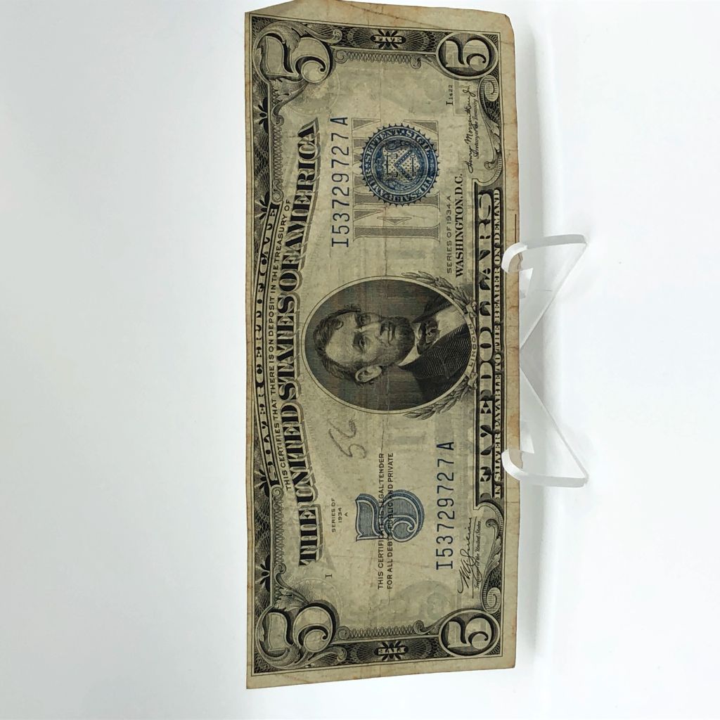 1934 $5 Silver Certificate Mid Grade Missing in God We Trust — photo 1
