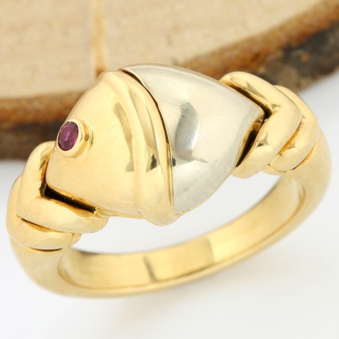 BVLGARI Gold 18k Two Tone with Diamond and Ruby Naturalia Fish Ring — photo 1