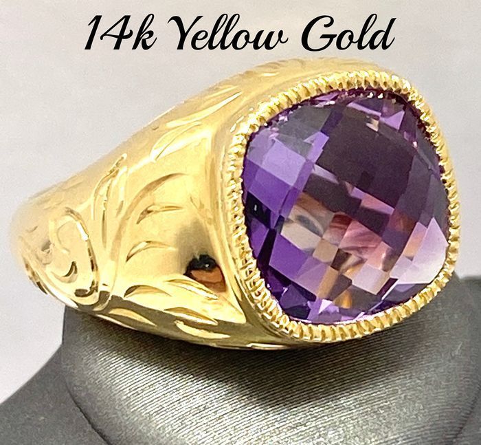 14k Yellow Gold, 22.00ctw Natural  Amethyst Ring Size 7 — photo 1