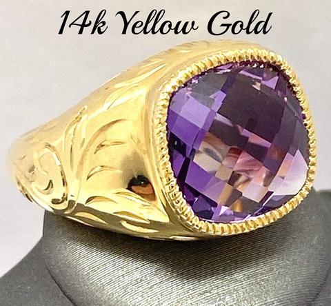 14k Yellow Gold, 22.00ctw Natural Amethyst Ring Size 7