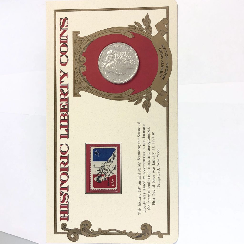 1921 Morgan Silver Dollar with Stamps, COA and Story Board - photo 1
