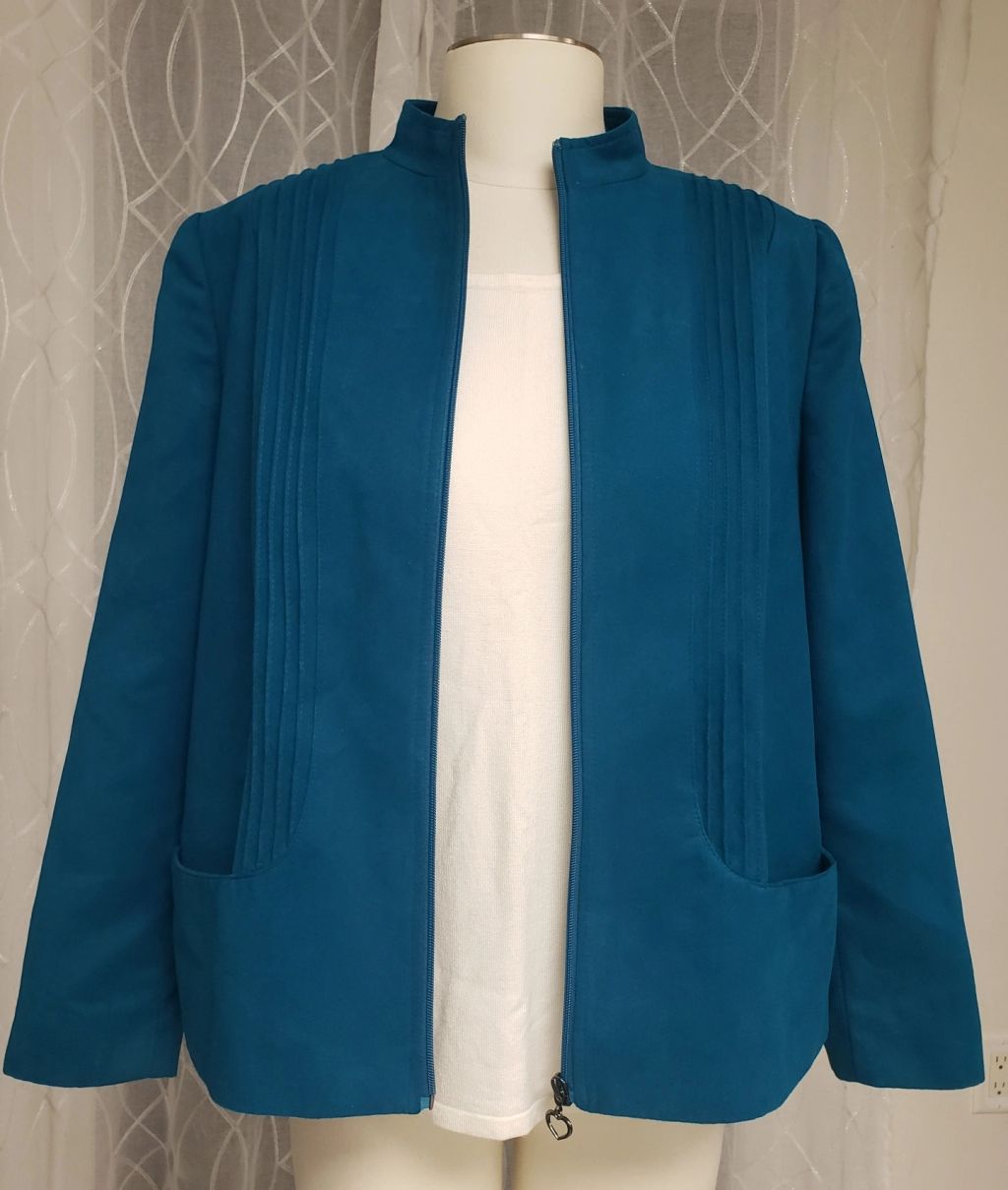 Allison Daley Petite Teal Green Zip Faux Suede Women's Coat/Jacket, Sz 14P - photo 1