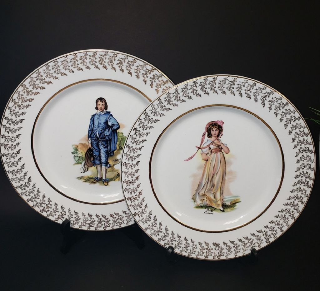 Set of 2 Vintage Royal Tudor Ware by Barker Bros Stoke On Trent, Blue Boy & Pinky 10" Collector's Plates -England - photo 1