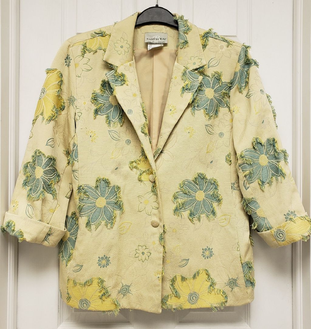 VTG Bantry Bay by Tina Camato Floral Embroidered Fringed Embellishment 3-Buttoned Front 3/4 Sleeves Women's Blazer Sz L Canada - photo 1