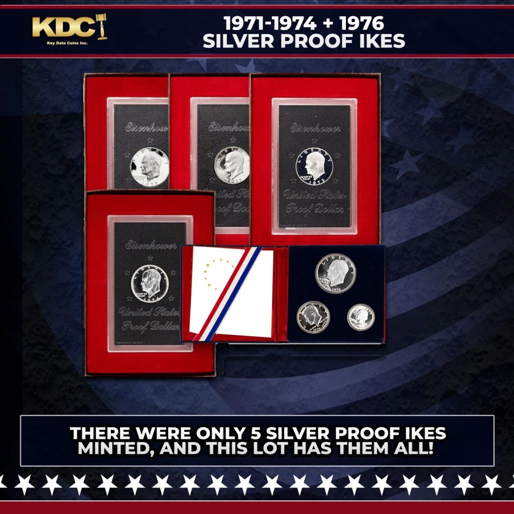 1971-1974 + 1976 Silver Proof Ikes Sets, 5 Sets, 7 Coins, 5 SILVER PROOF IKES - photo 1