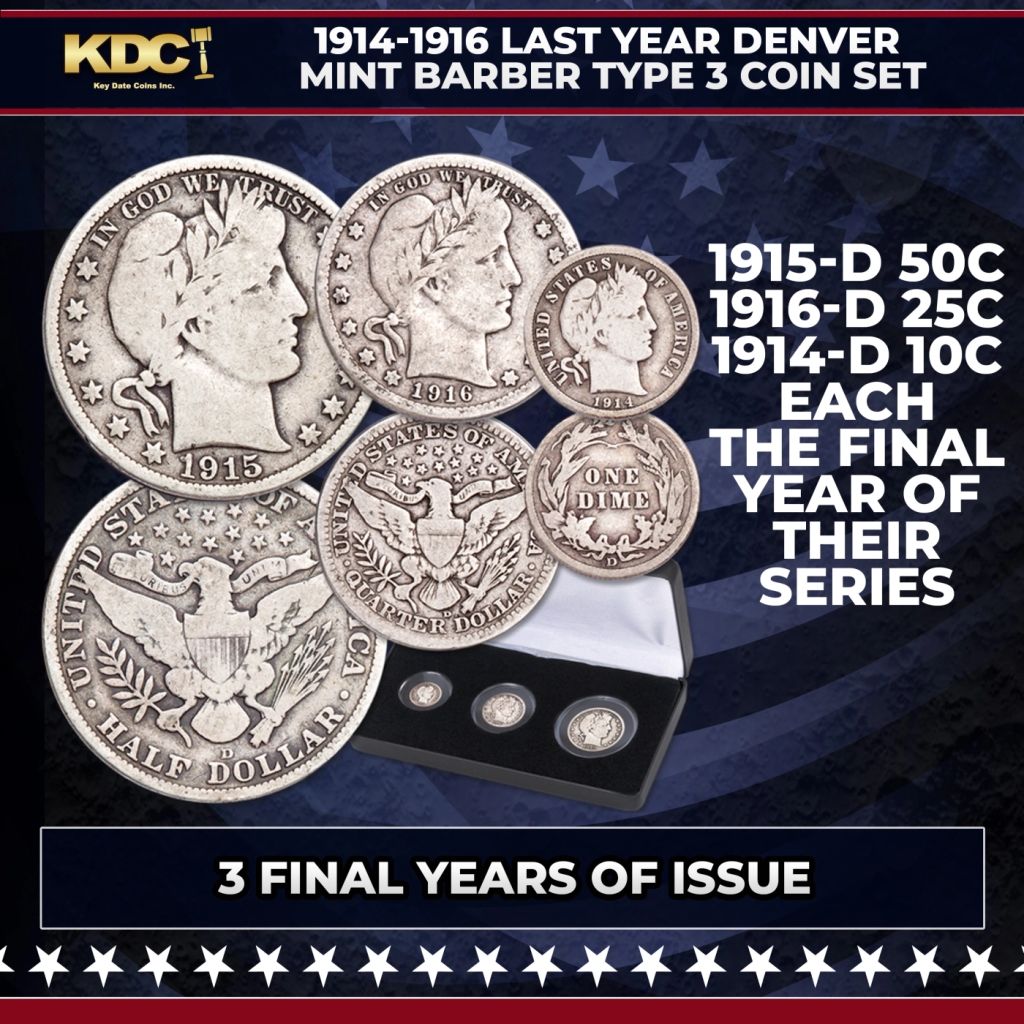 1914-1916 Last Year Denver Mint Barber Type 3 Coin Set - photo 1