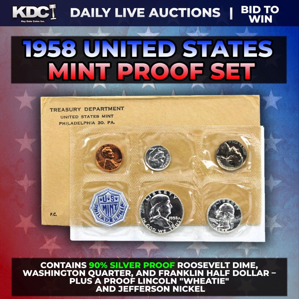 1958 United States Mint Silver Proof Set In Original Goventment Packaging, 5 Coins - Manilla Envelope — photo 1