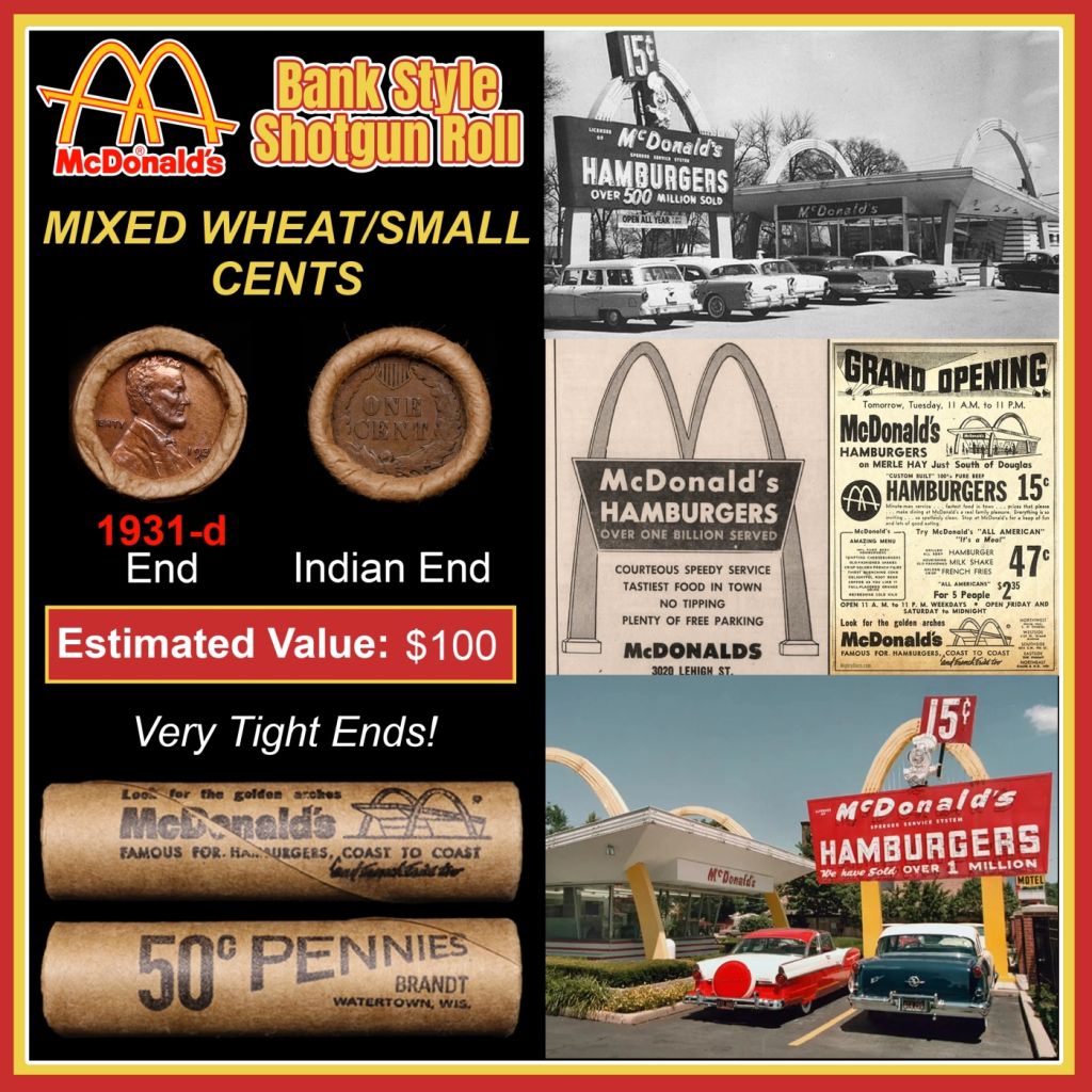 Lincoln Wheat Cent 1c Mixed Roll Orig Brandt McDonalds Wrapper, 1931-d end, Indian other end - photo 1