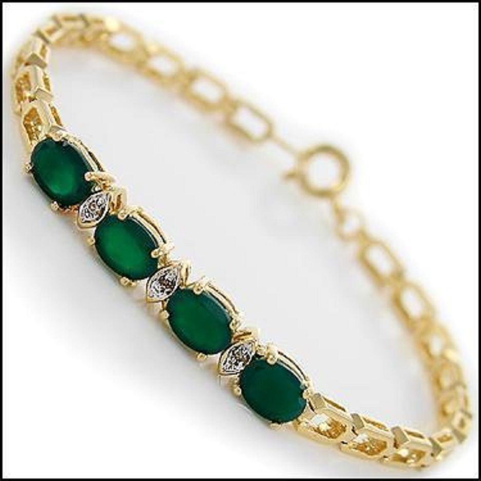 New! 3.03 Ctw Natural Green Agate & Diamonds 18KGP Designer Bracelet MSRP $1,675 — photo 1