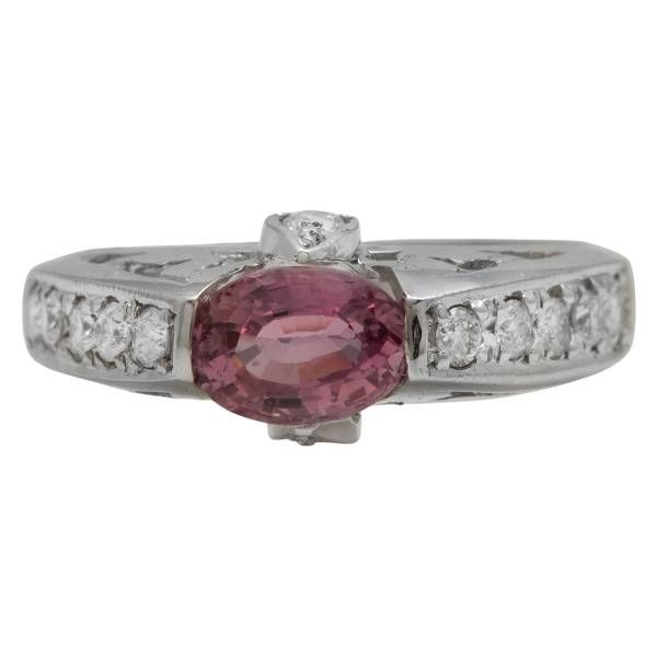 ESTATE Exquisite Natural Pink Ceylon Sapphire and Diamond 14K Solid White Gold Ring - photo 1