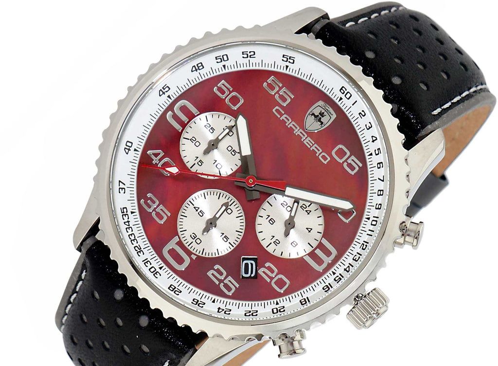 Lechateau - VR32 Movement Chronograph Mov't, Brown-White MOP Dial, Black Genuine Leather Band, (MSRP: $2,148.00) - photo 1