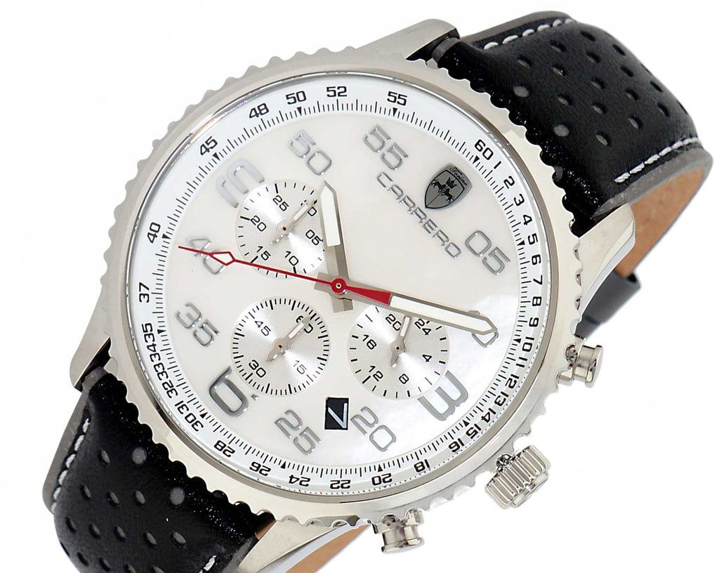 Lechateau, Men's VR32 Movement Chronograph Mov't, White MOP Dial, Black Genuine Leather Band, C1S7023-WT -(MSRP: $2,148.00) - photo 1