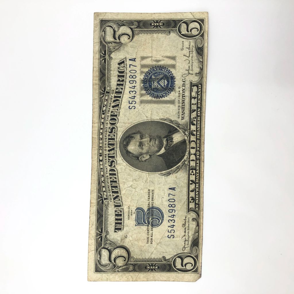 1934 Series $5 Certificate Demand Note in Protective Sleeve - photo 1