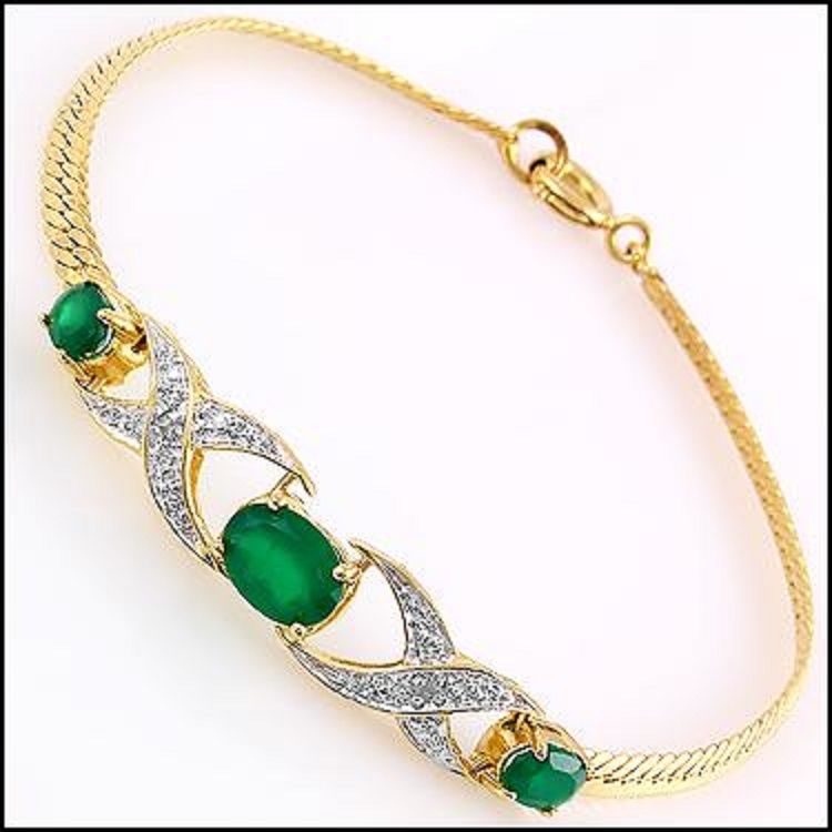 1.82 ctw Natural Green Agate Diamond18K Gold Plated Designer Bracelet MSRP $1,275! - photo 1