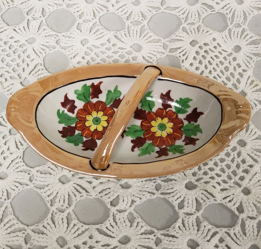 Seiji & Co. Japan Hand Painted Floral Lusterware With Handle Porcelain Trinket Dish - photo 1
