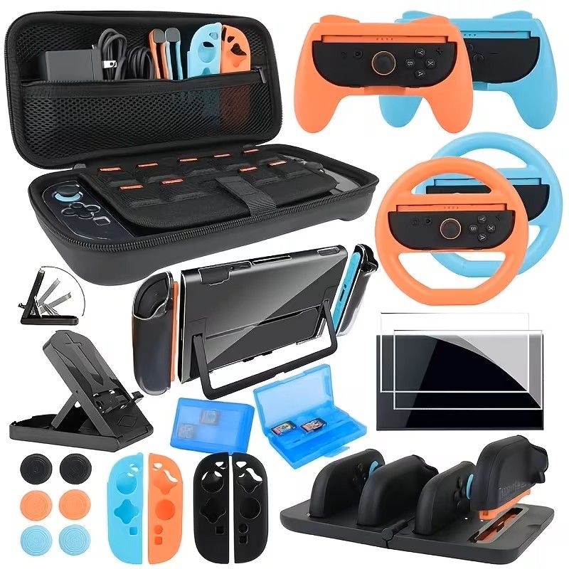 23-in-1 Compatible for Nintendo Switch 2 Accessories Bundle with Charging Dock & Screen Protectors - Full Bundle Suitable for Switch Console Case, Steering Wheel, Joycon Grips, Dockable Cover, Carrying Case for Host System - photo 1