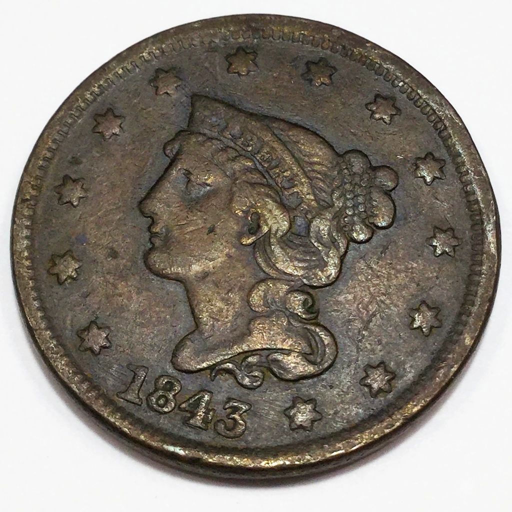 1843 Braided Hair Large Cent Beautiful High Grade Coin - photo 1