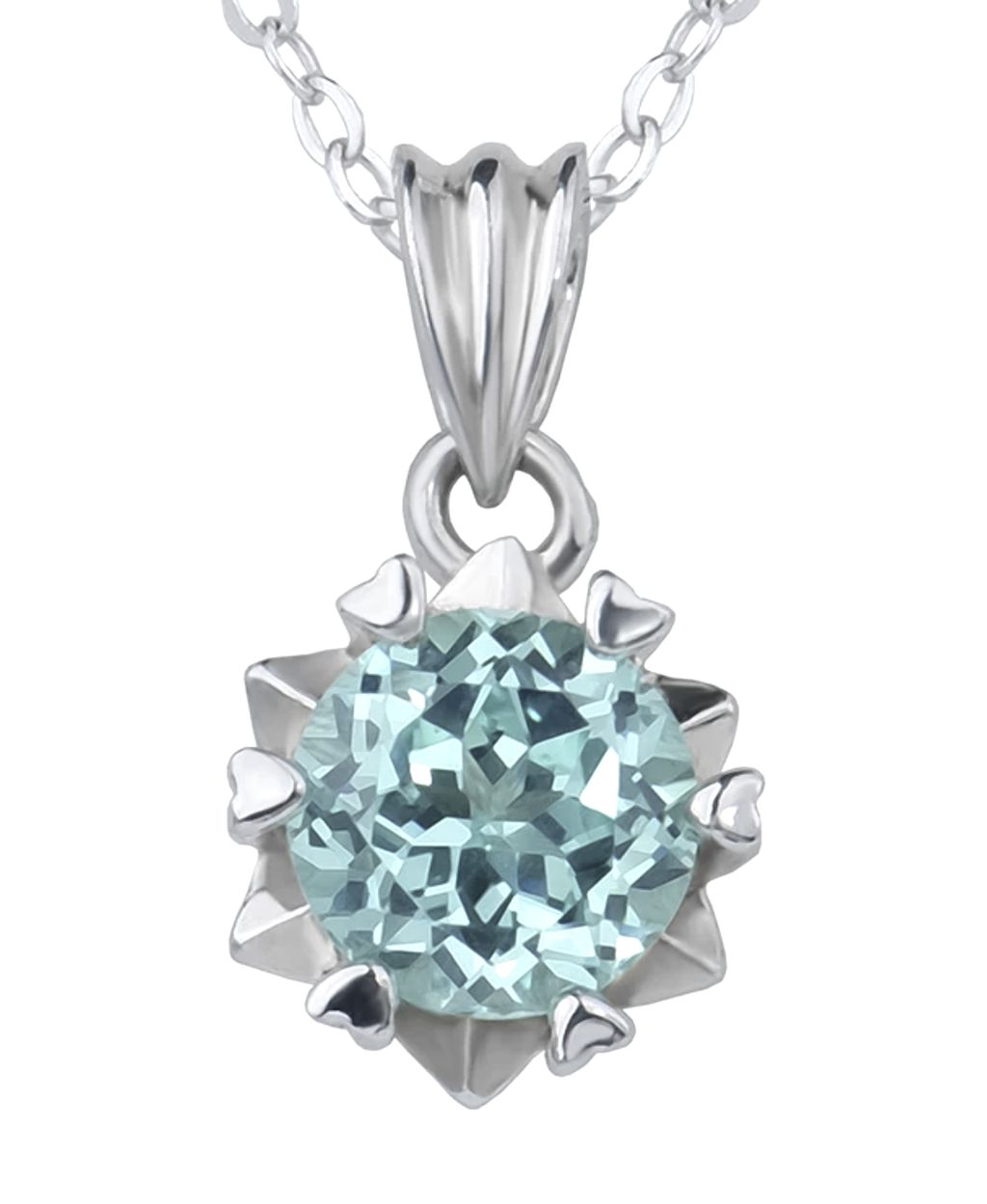 925 Sterling Silver Lab Created Aquamarine 1.0ct Heart Prong Necklace - photo 1