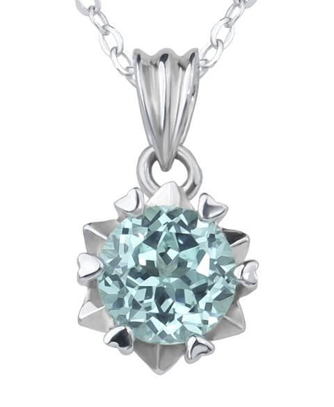 925 Sterling Silver Lab Created Aquamarine 1.0ct Heart Prong Necklace