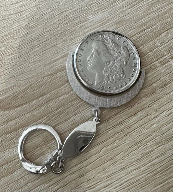 1889 Morgan Silver Dollar housed in a coin bezel keychain - photo 1