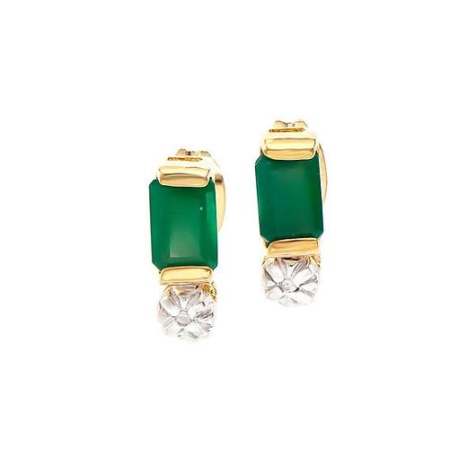 1.12 ctw Natural Green Agate Diamond 18K Gold Plated Designer Earrings - photo 1