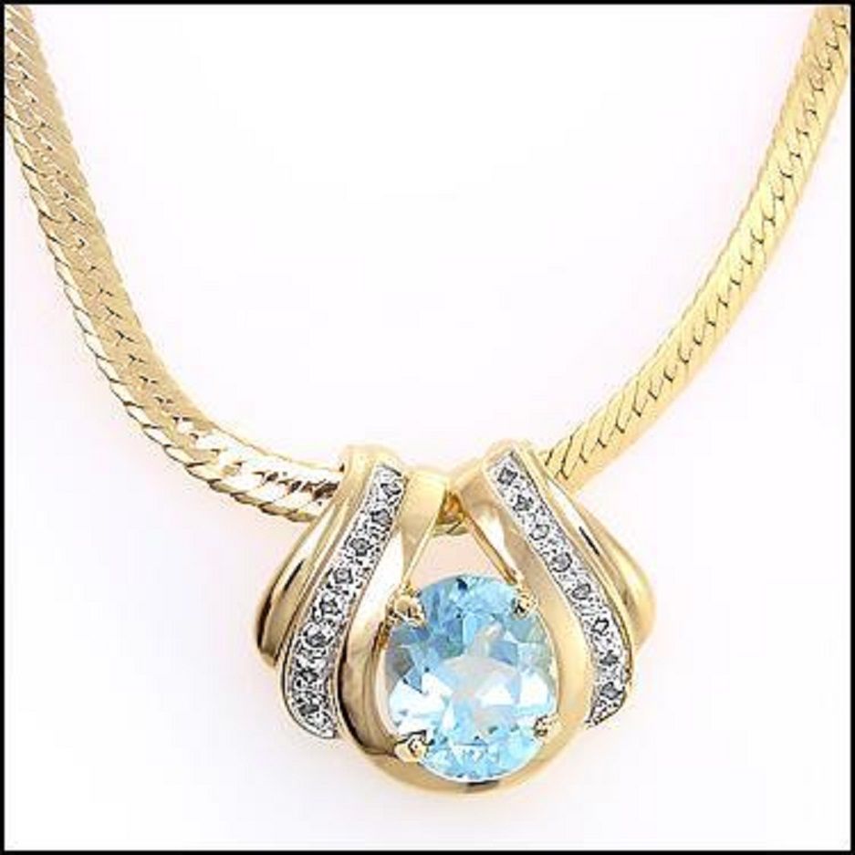 New! 6.12 Ctw Natural Blue Topaz & Diamond Designer 18KGP Necklace MSRP $1,985! - photo 1